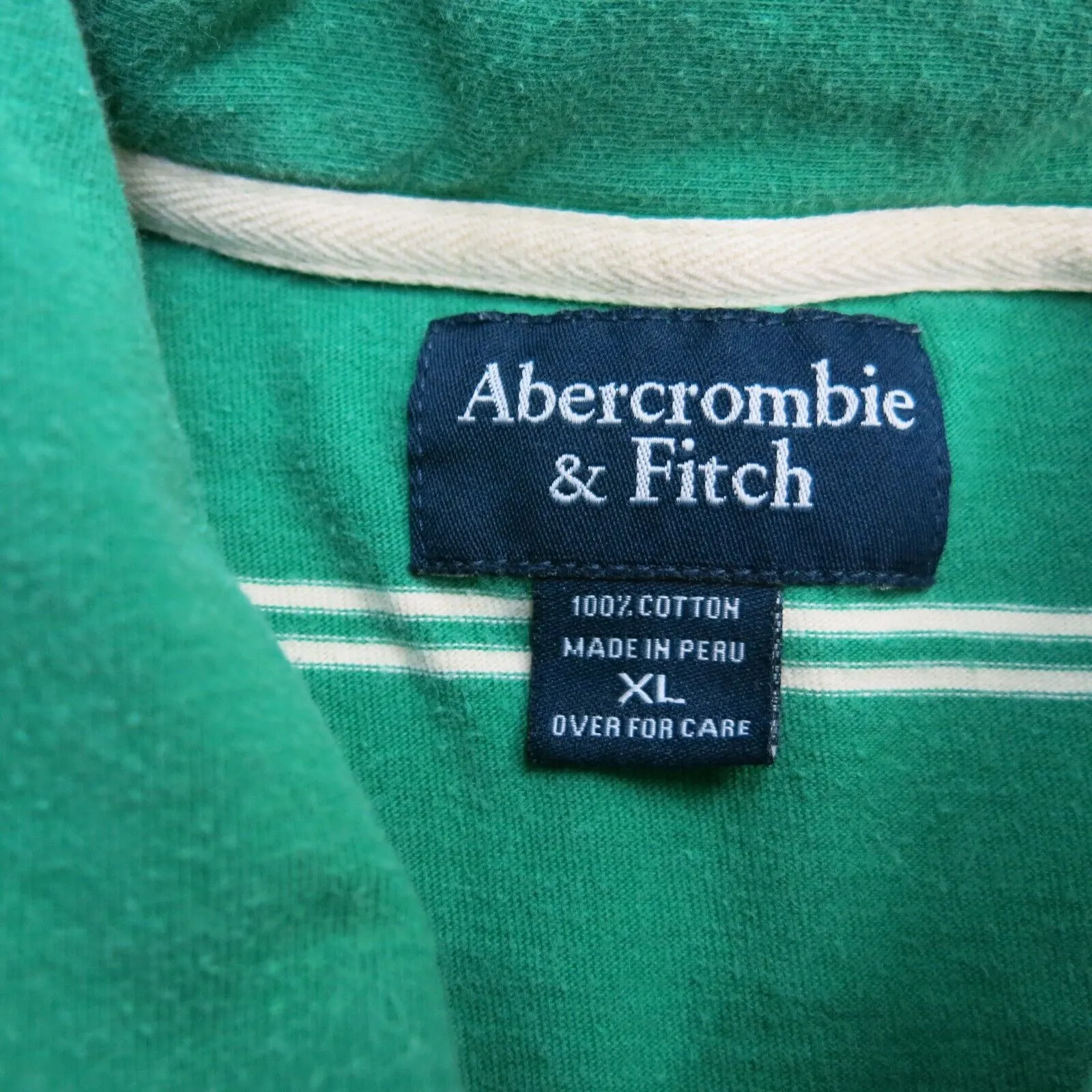 Abercrombie & Fitch Mens Striped Polo Shirt Short Sleeve 100% Cotton Green SZ XL