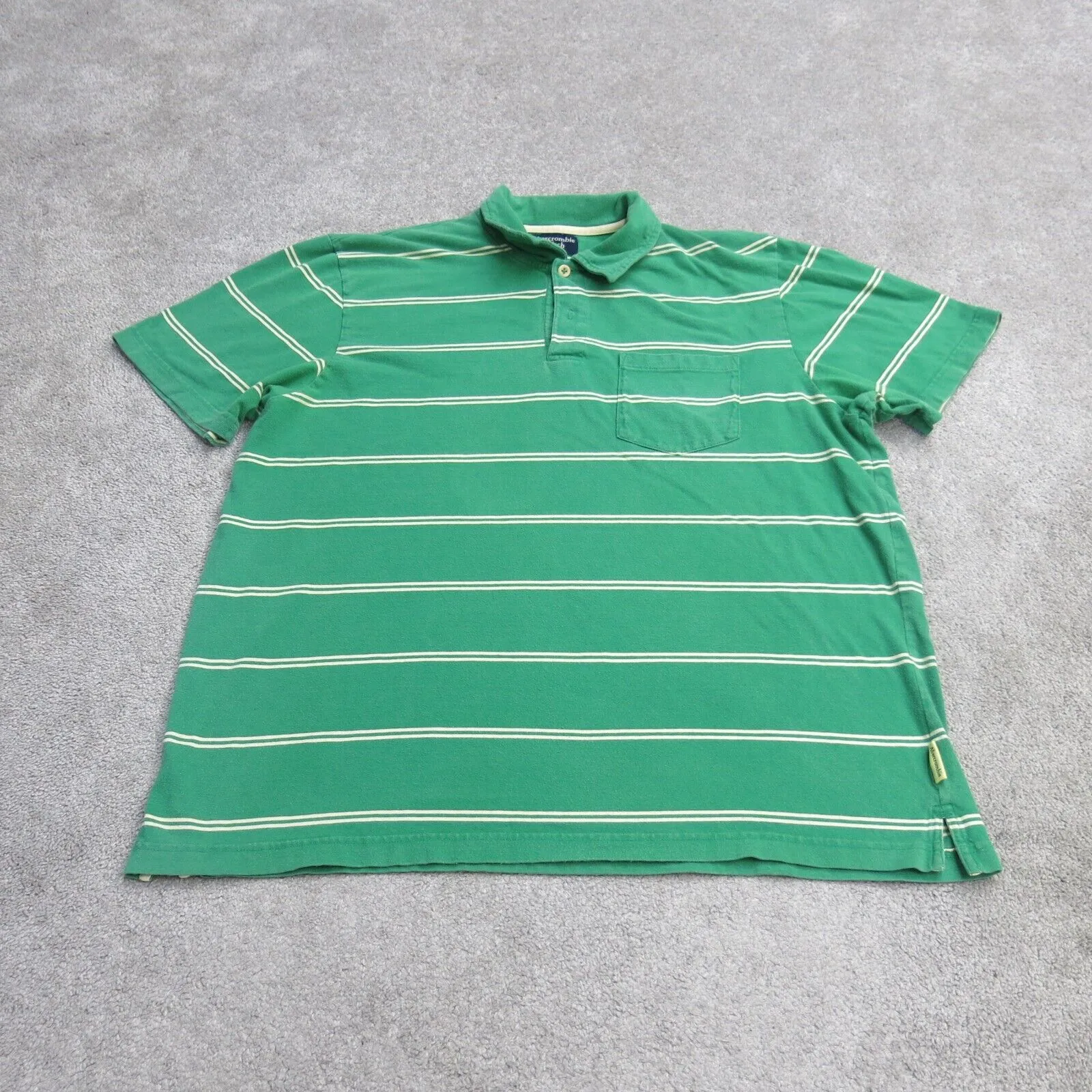 Abercrombie & Fitch Mens Striped Polo Shirt Short Sleeve 100% Cotton Green SZ XL