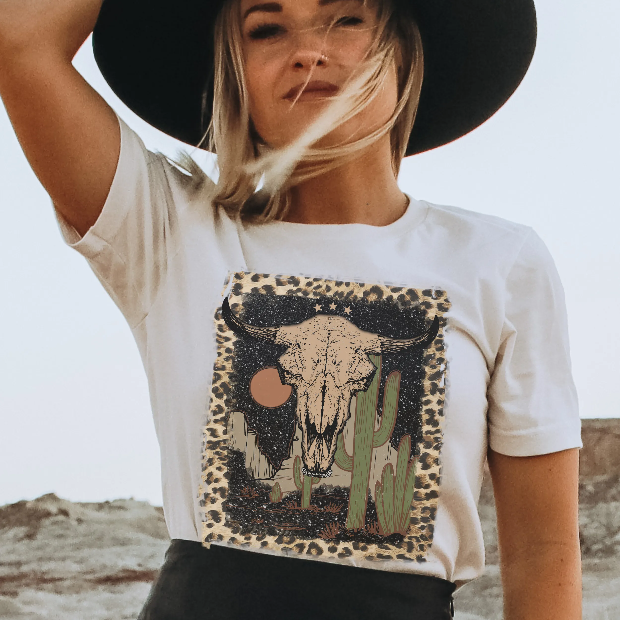 Bull Skull Desert Bella Canvas® Unisex Jersey Short Sleeve Tee in Natural, White, Dark Heather or Heather Olive Desert Bull Skull T-Shirt