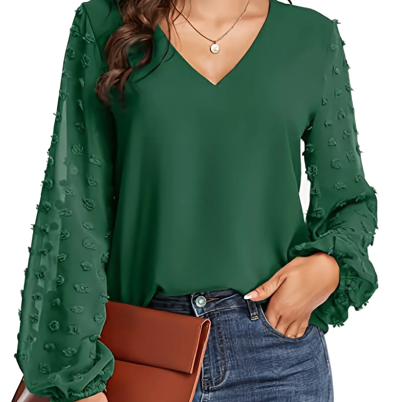 Chic Swiss Dot Sleeve Shirt V Neck Casual MustHave for Women