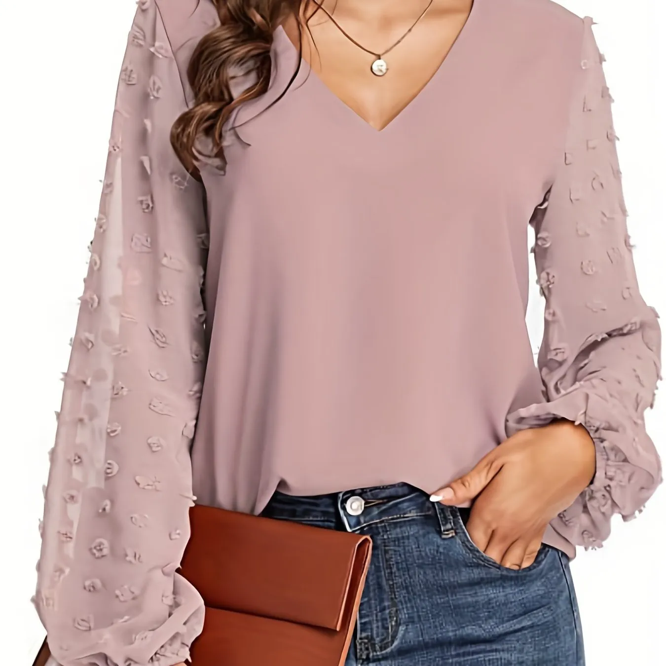 Chic Swiss Dot Sleeve Shirt V Neck Casual MustHave for Women