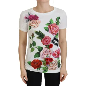 Dolce & Gabbana Elegant Multicolor Rose Print Cotton Tee