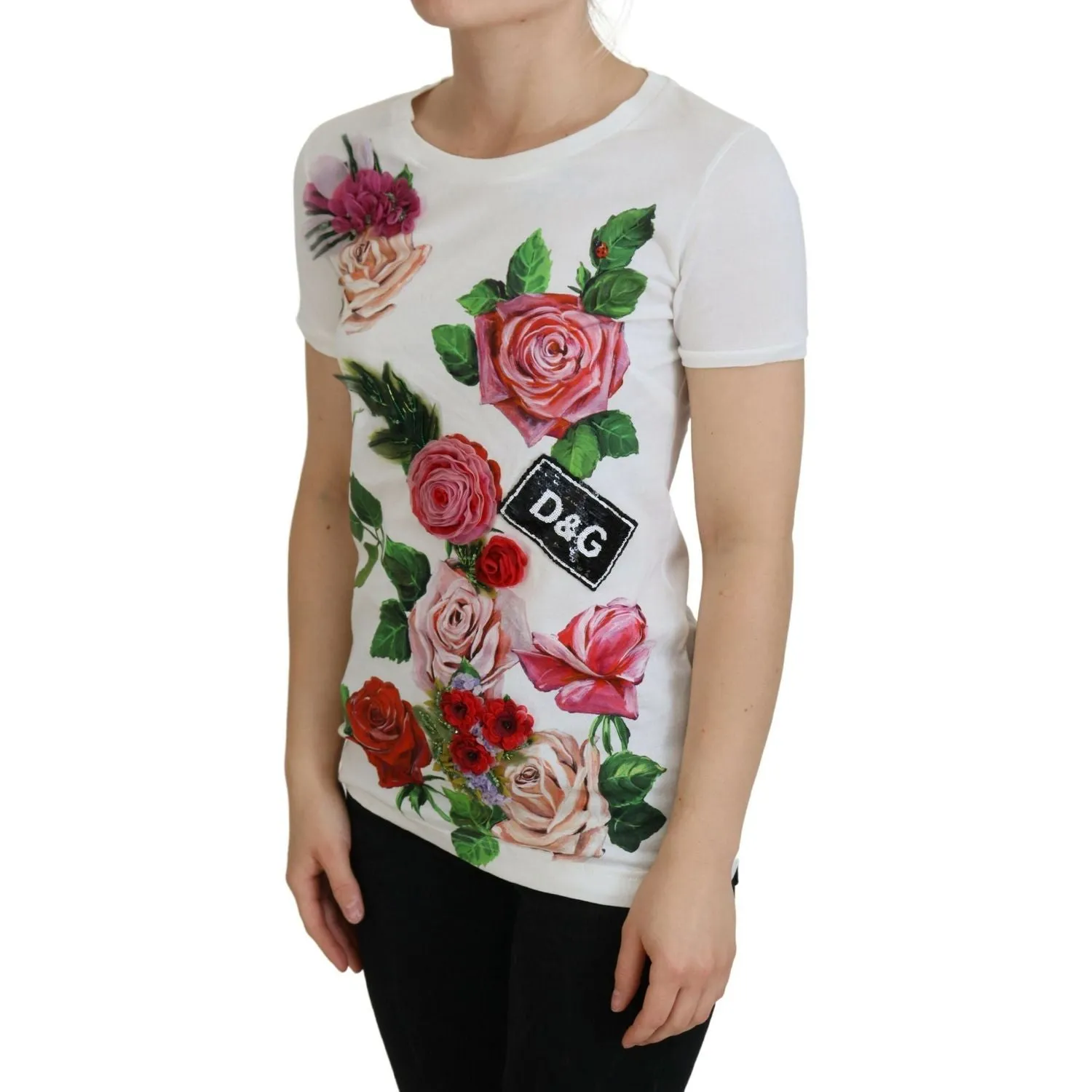 Dolce & Gabbana Elegant Multicolor Rose Print Cotton Tee