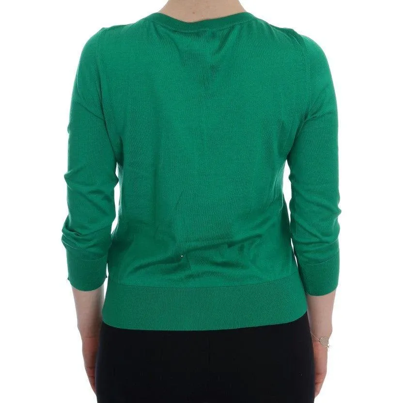 Dolce & Gabbana Embellished Green Silk Pullover Sweater