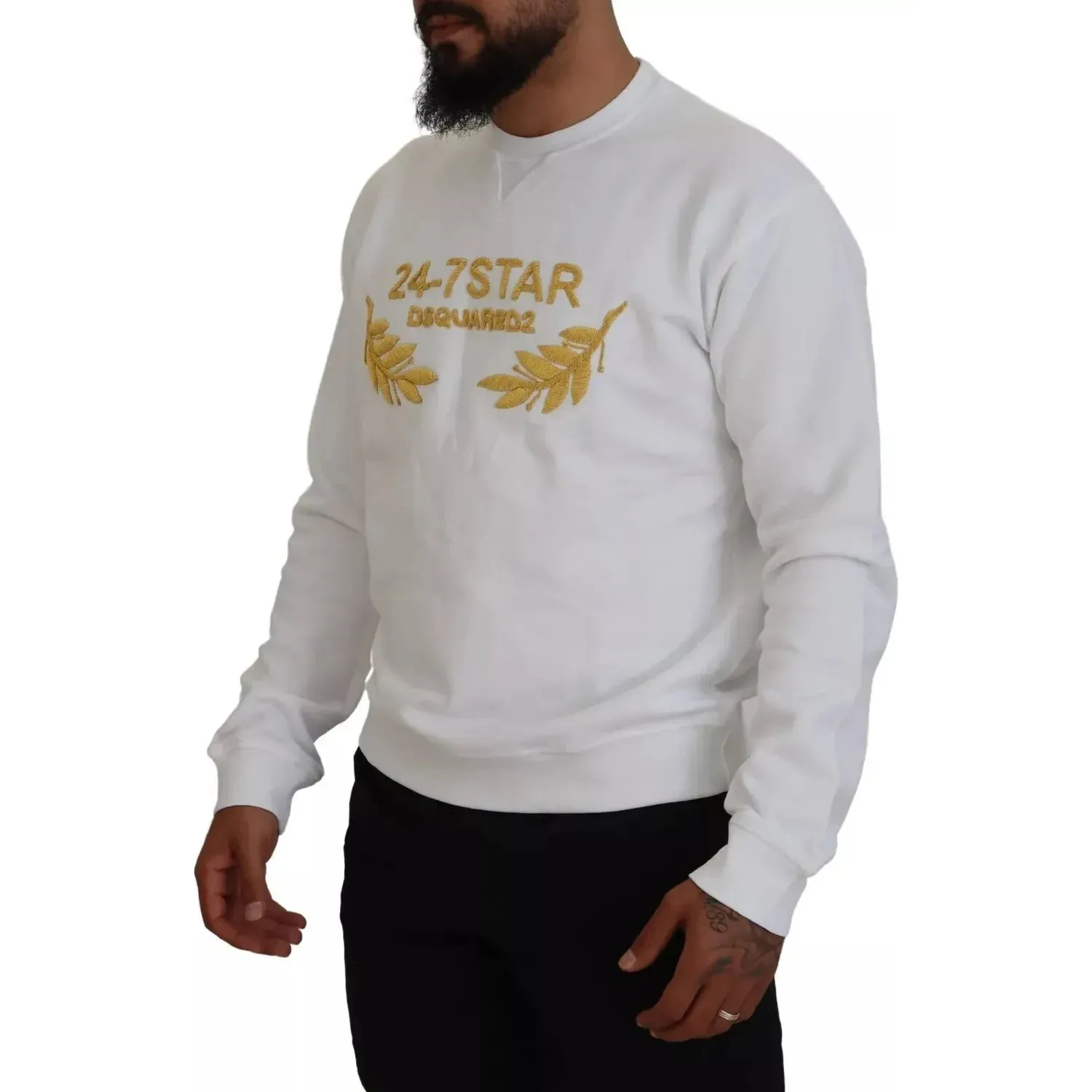 Dsquared² White Embroidered Crewneck Sweatshirt Sweater