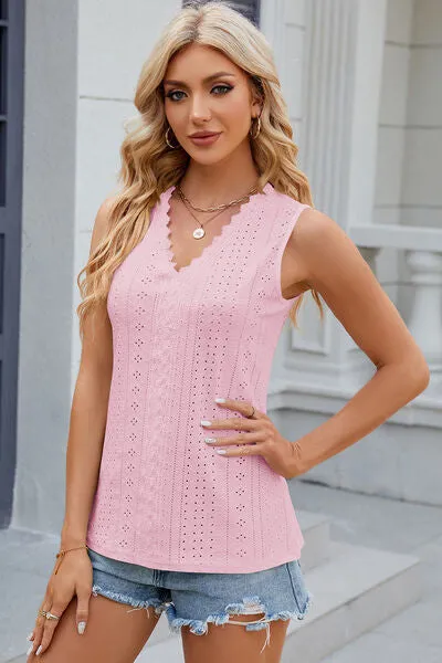 Eyelet V-Neck Wide Strap Tank