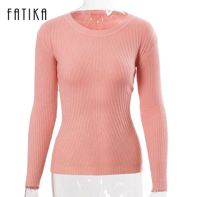 FATIKA Womens Autumn Winter Cashmere Blended Sweater O-Neck Pullovers Long Sleeve Jumpers Women's Knitted Sweaters