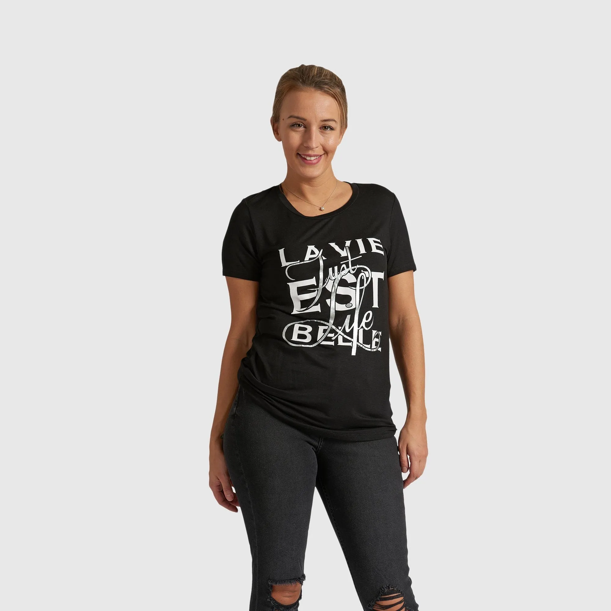 LA VIE EST BELLE - Graphic Letter T-Shirt - Black