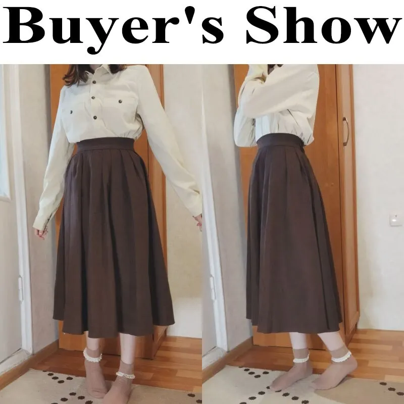 Lucyever Fashion High Waist Pleated Skirt Women Korean Elegant College Style Midi Skirt Ladies Spring Autumn Casual A-line Skirt