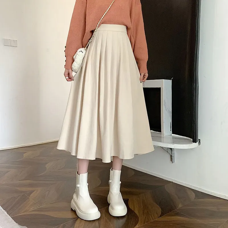 Lucyever Fashion High Waist Pleated Skirt Women Korean Elegant College Style Midi Skirt Ladies Spring Autumn Casual A-line Skirt