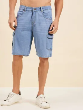 Men Blue Denim Box Pocket Shorts