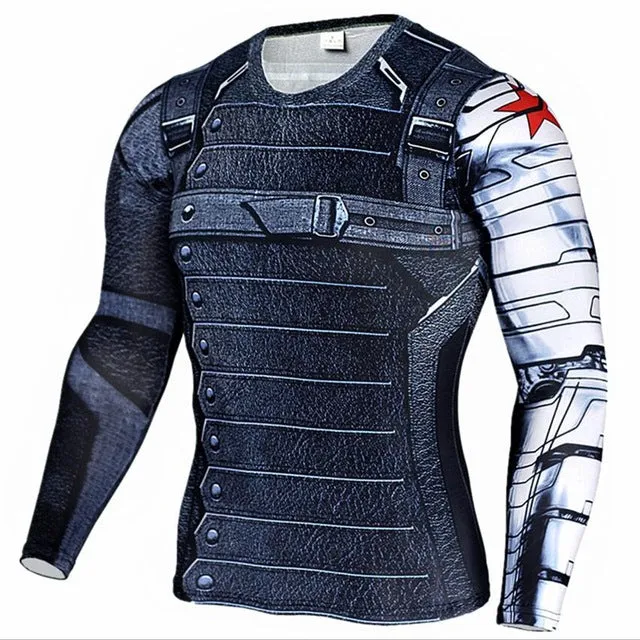 Men Crossfit Long Sleeve Compression Shirt 3D Anime Superhero Superman Captain America T Shirt Tights Fitness Men Tops & Tees