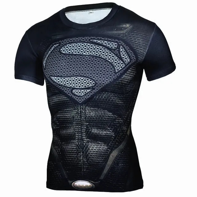 Men Crossfit Long Sleeve Compression Shirt 3D Anime Superhero Superman Captain America T Shirt Tights Fitness Men Tops & Tees