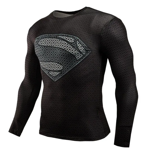 Men Crossfit Long Sleeve Compression Shirt 3D Anime Superhero Superman Captain America T Shirt Tights Fitness Men Tops & Tees