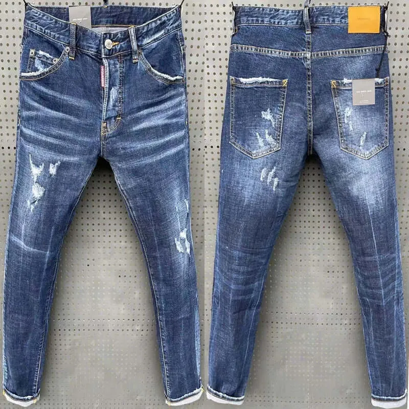 Men Fashion Streetwear Skinny Blue Jeans Trendy Dsquared Stretch Fit-Straight Fit Size 28-38