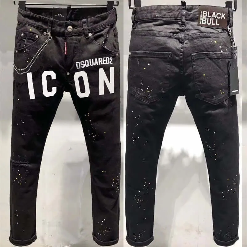 Men Fashion Streetwear Skinny Blue Jeans Trendy Dsquared Stretch Fit-Straight Fit Size 28-38