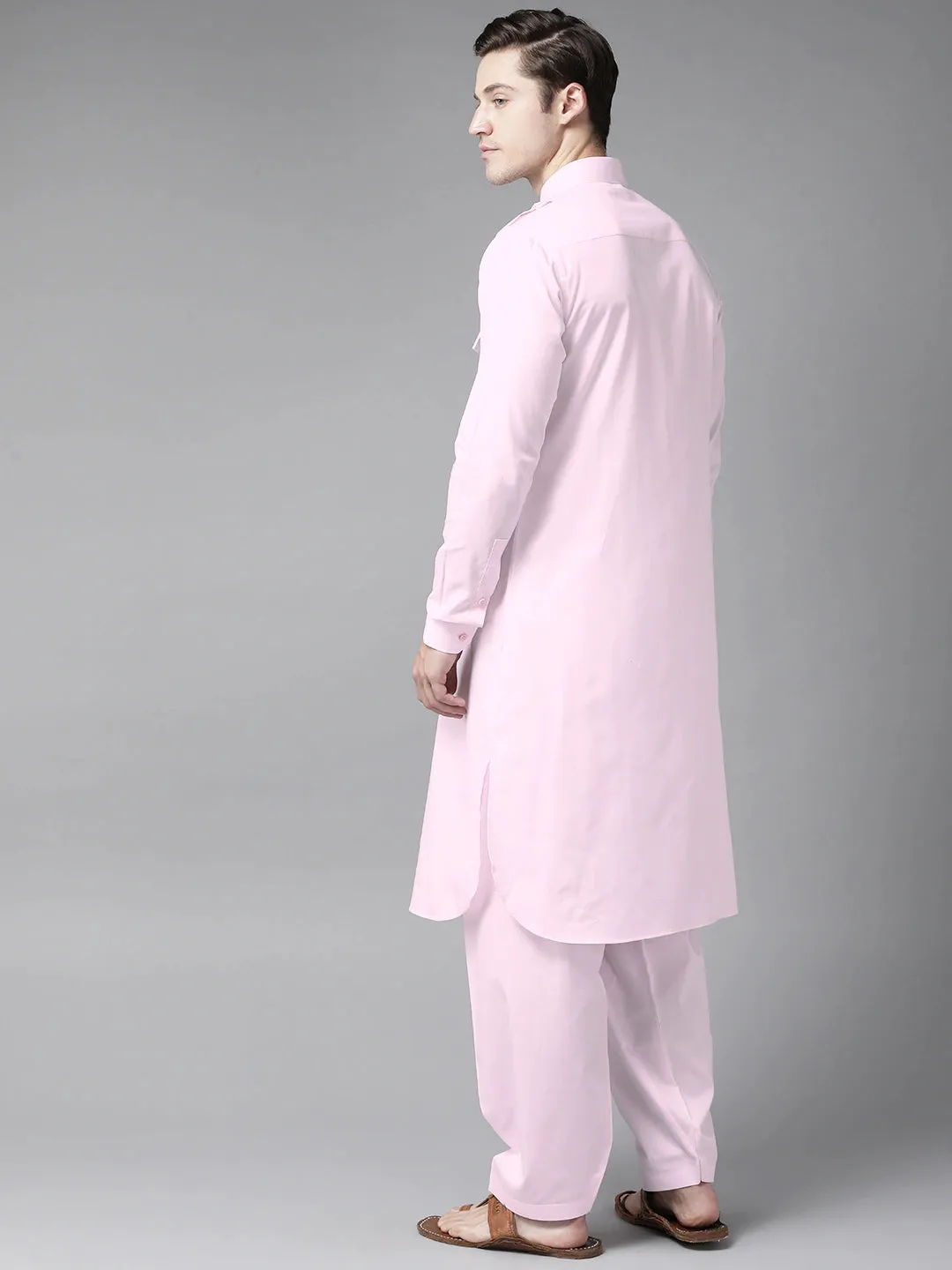 Men Pink Pathani Kurta With Salwar