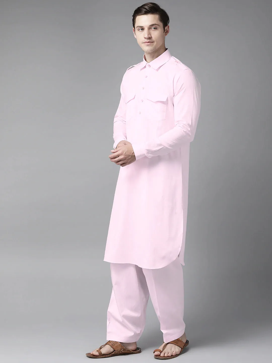 Men Pink Pathani Kurta With Salwar