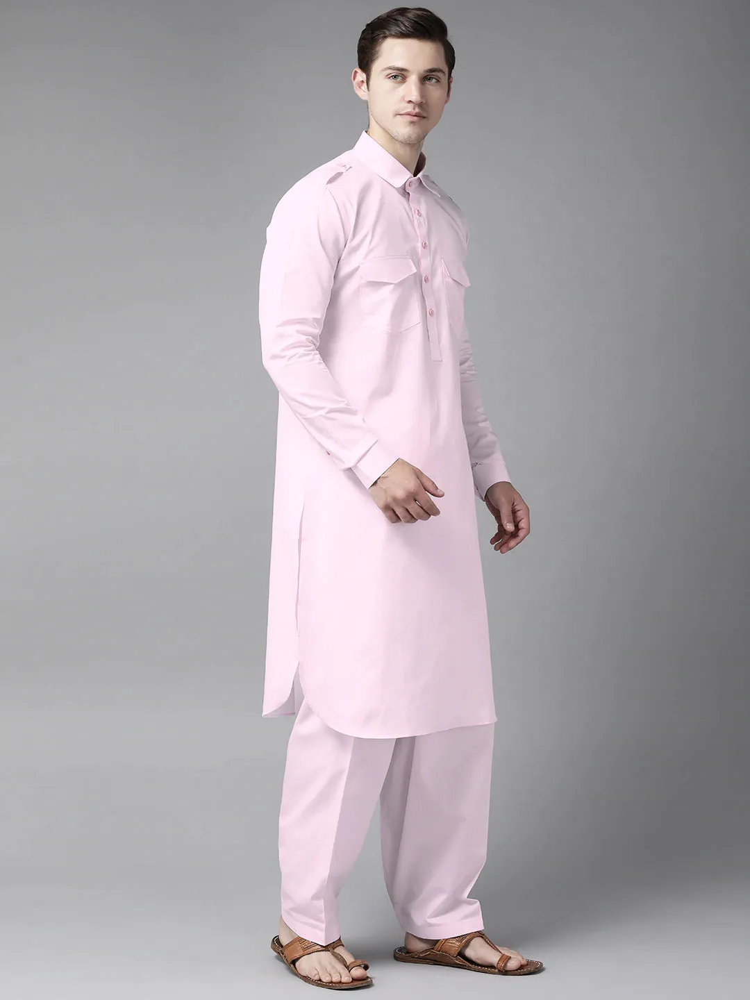 Men Pink Pathani Kurta With Salwar