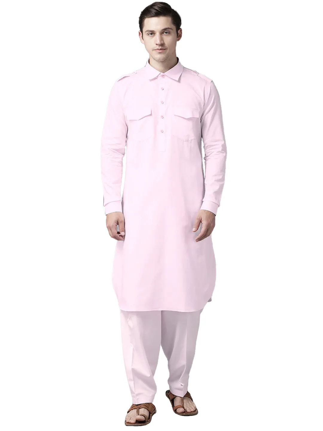 Men Pink Pathani Kurta With Salwar