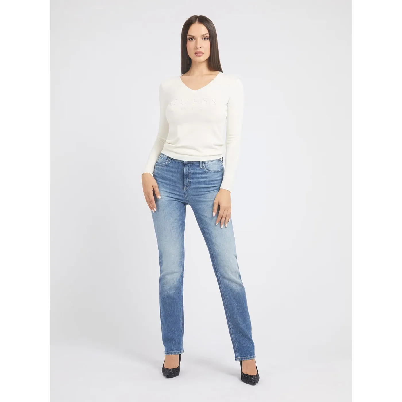 Mid Blue Straight High Rise Jeans