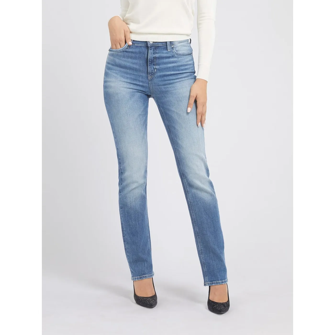 Mid Blue Straight High Rise Jeans