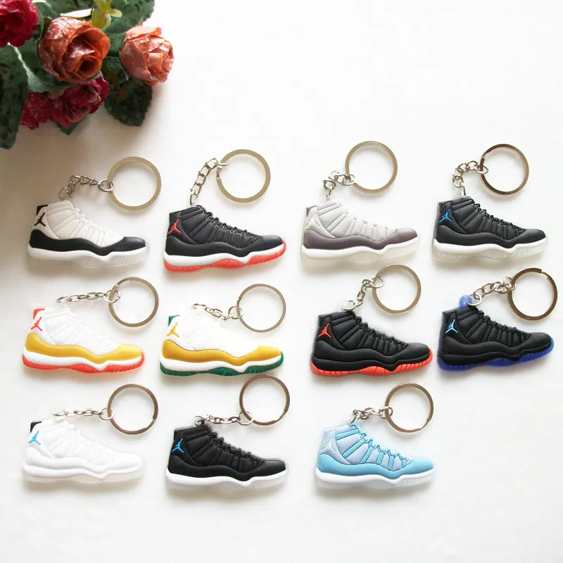 Mini Silicone Shoes Jordan 11 Keychain Key Chain Sneaker Car Key Holder Woman Men Bag Charm Accessories Key Rings Pendant Gifts