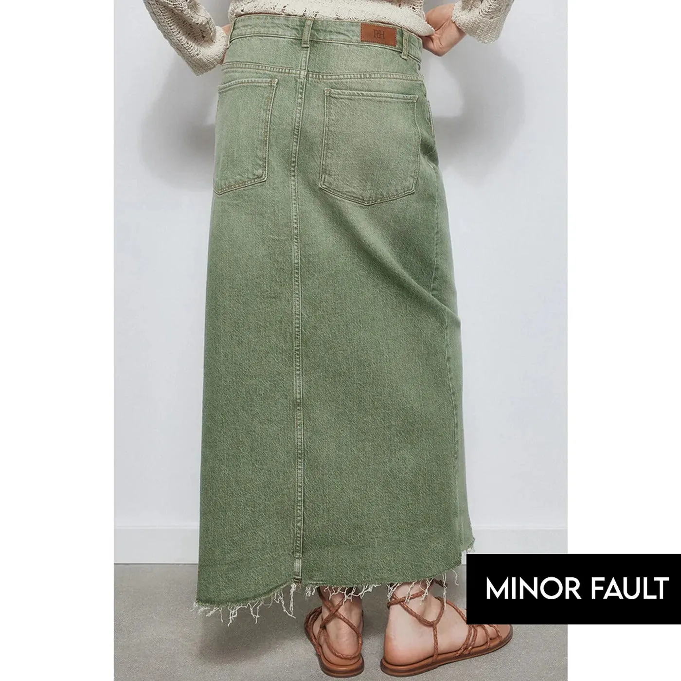 (Minor Fault) Light Green Denim Midi Skirt