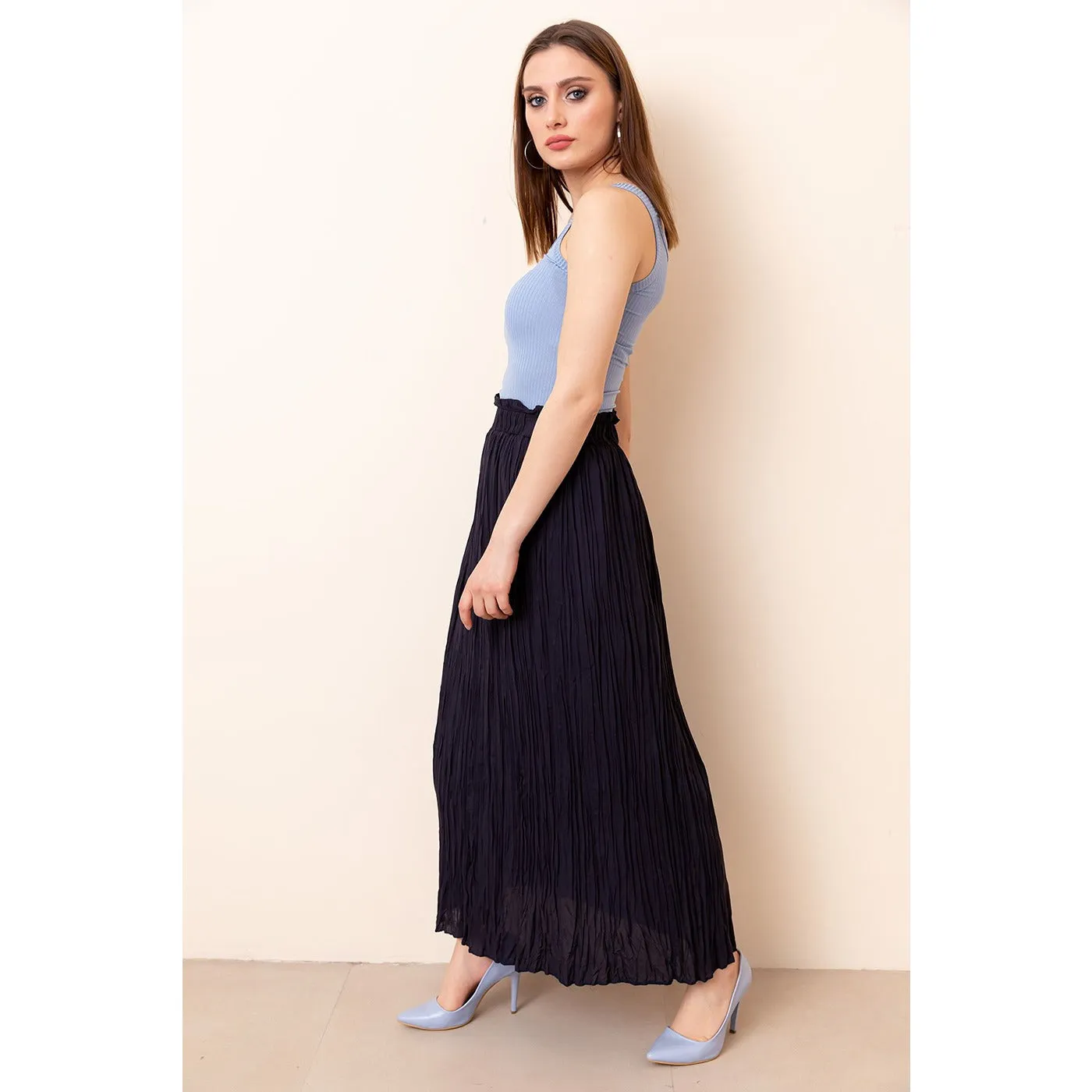 Navy Lined Chiffon Pleated Skirt