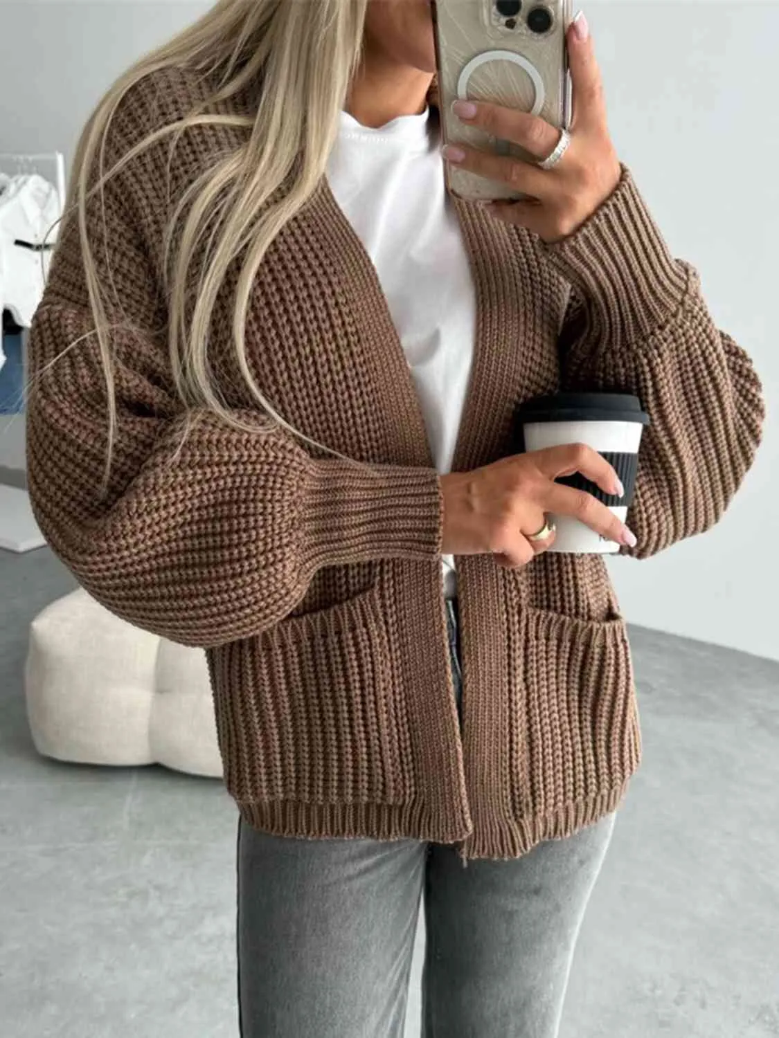 Open Front Dropped Shoulder Cardigan