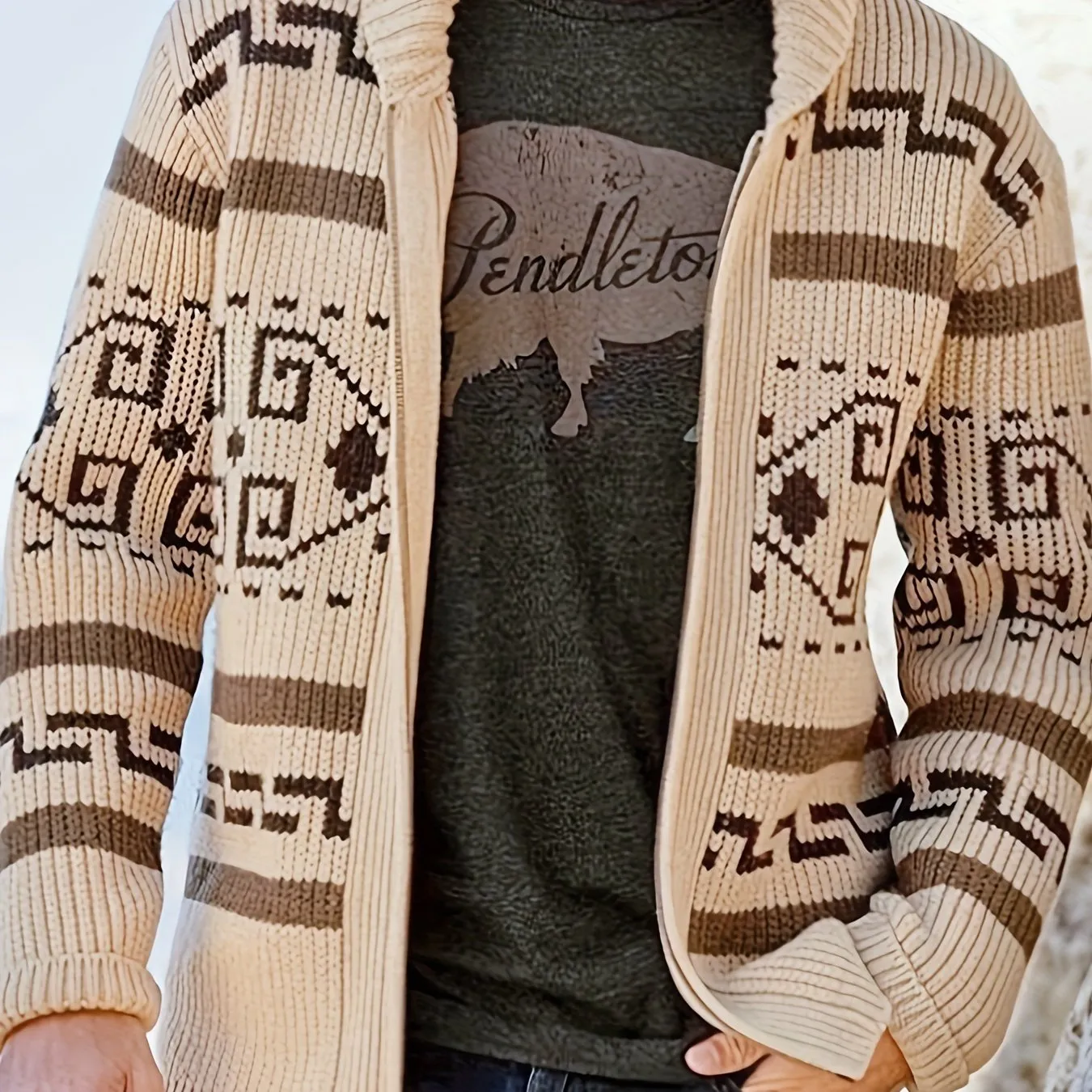 Plus Size Men's Cozy Jacquard Knit Cardigan Sweater - Soft, Warm, and Stylish with Zip Closure - Perfect for Fall and Winter Seasons