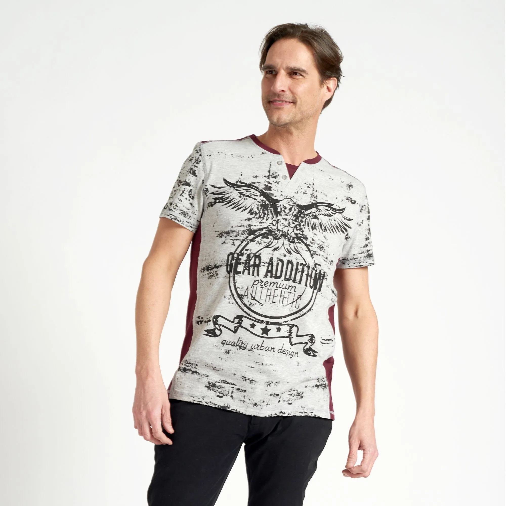 Polargear - GEAR ADDITION - Graphic T-Shirt - Grey & Burgundy