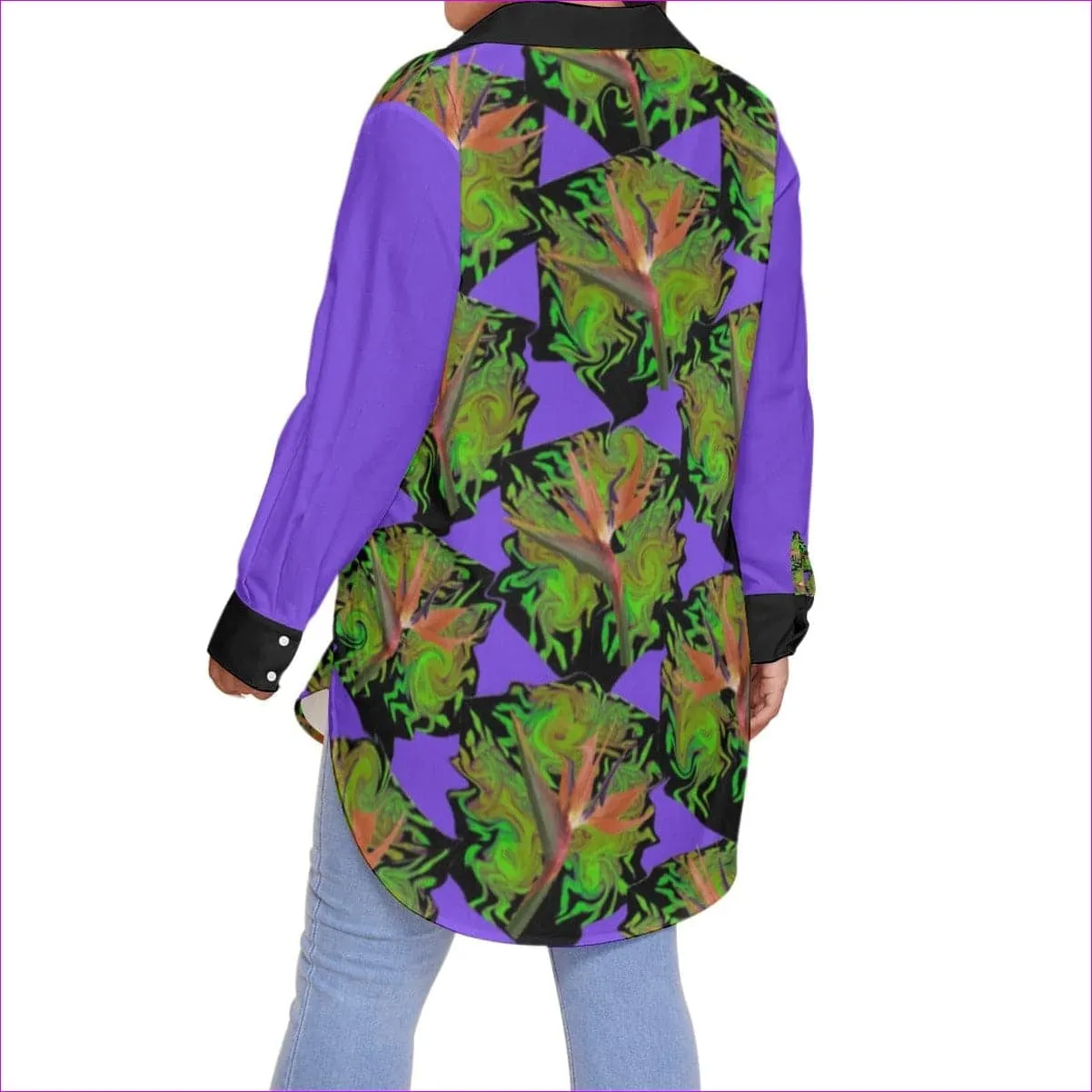 Psychedelic Paradise Womens Button-Up With Long Sleeve Voluptuous (Plus Size)