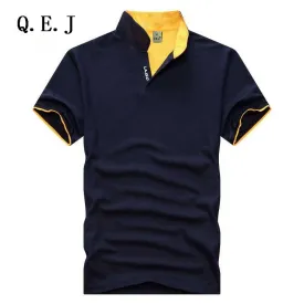 Q.E.J New 2016 Brand Solid Color Stand collar polo Shirt Summer  Men Casual Short-sleeve Slim Fit Men Polo Shirt Clothing