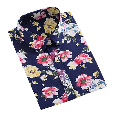 QIHUANG Fashion Brand Women Blouse Shirts 2017 Floral Cotton Turn-down Collar Shirts Plus Size Causal Long Sleeve Female Shirts