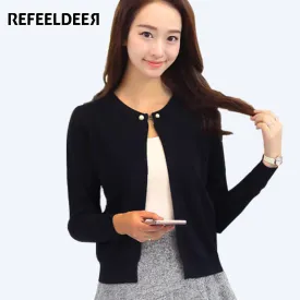 Refeeldeer Knitted Cardigan Women 2017 Spring Autumn Long Sleeve Sweater Cardigan Female Single Button Pull Femme Black Pink