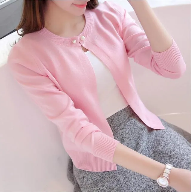 Refeeldeer Knitted Cardigan Women 2017 Spring Autumn Long Sleeve Sweater Cardigan Female Single Button Pull Femme Black Pink