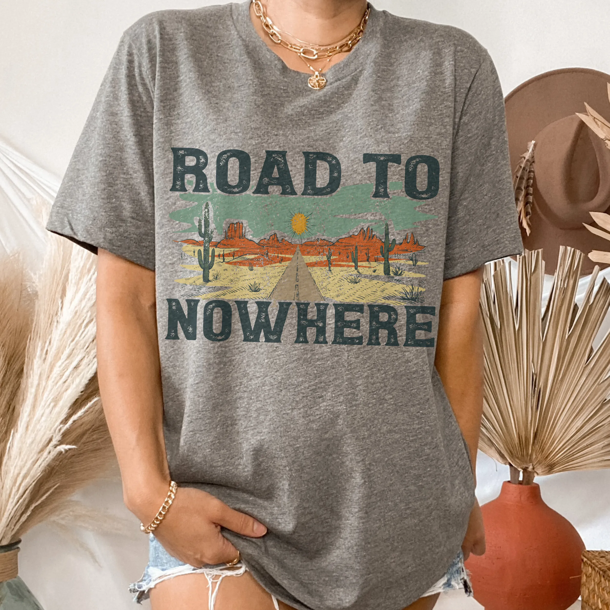 Road To Nowhere Bella Canvas® Unisex Jersey Short Sleeve Tee in Natural, White, Dark Heather or Heather Olive Desert Cactus T-Shirt