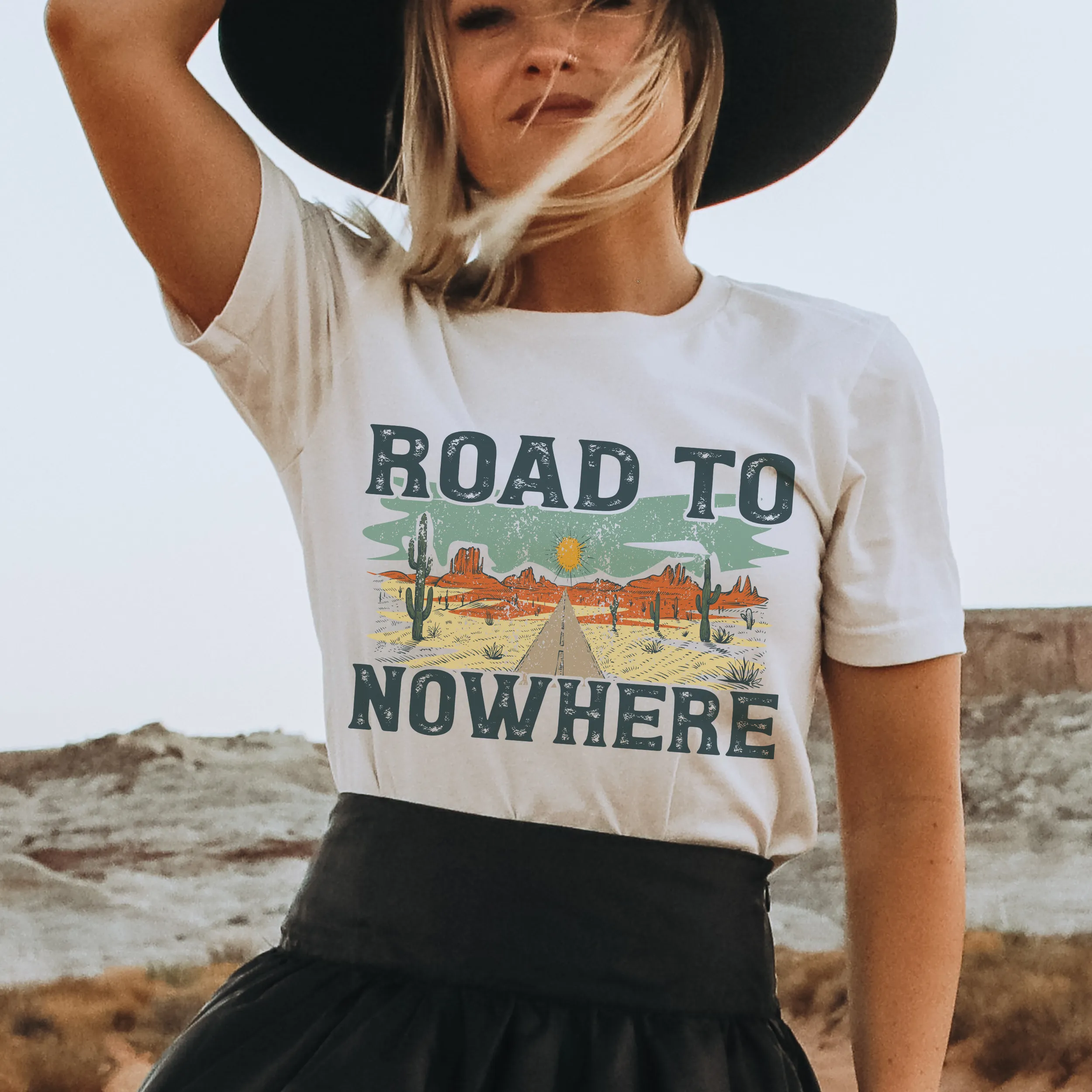 Road To Nowhere Bella Canvas® Unisex Jersey Short Sleeve Tee in Natural, White, Dark Heather or Heather Olive Desert Cactus T-Shirt