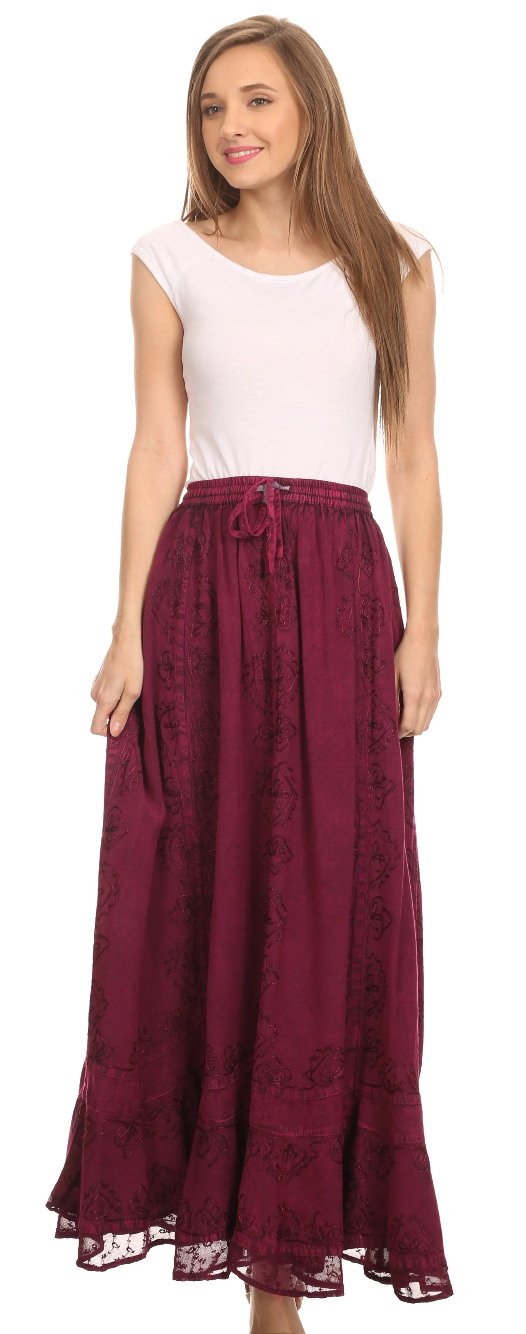 Sakkas Jaclyn Adjustable Skirt With Lace Embroidered Trim And Detailed Embroidery