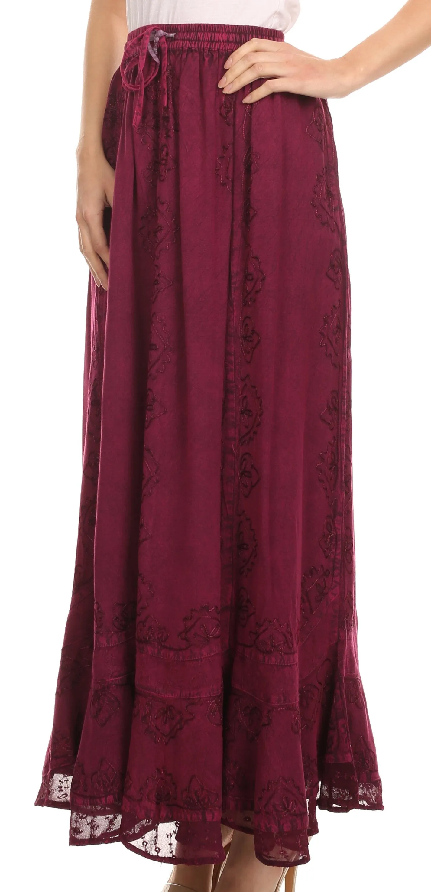 Sakkas Jaclyn Adjustable Skirt With Lace Embroidered Trim And Detailed Embroidery