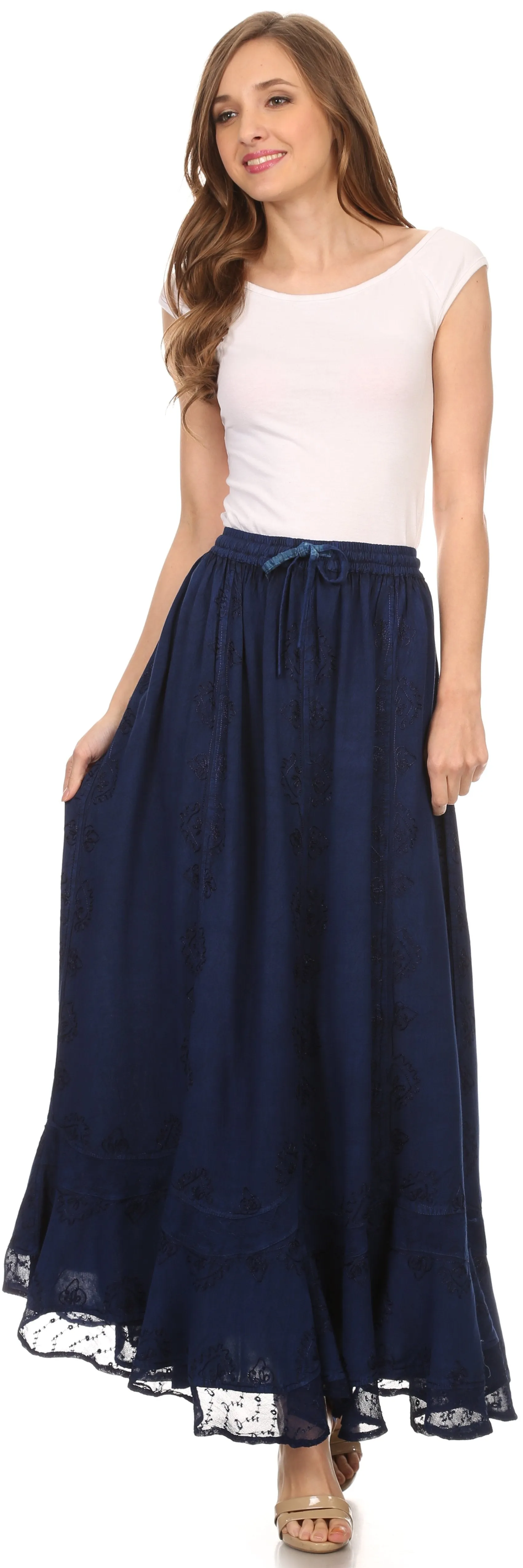 Sakkas Jaclyn Adjustable Skirt With Lace Embroidered Trim And Detailed Embroidery