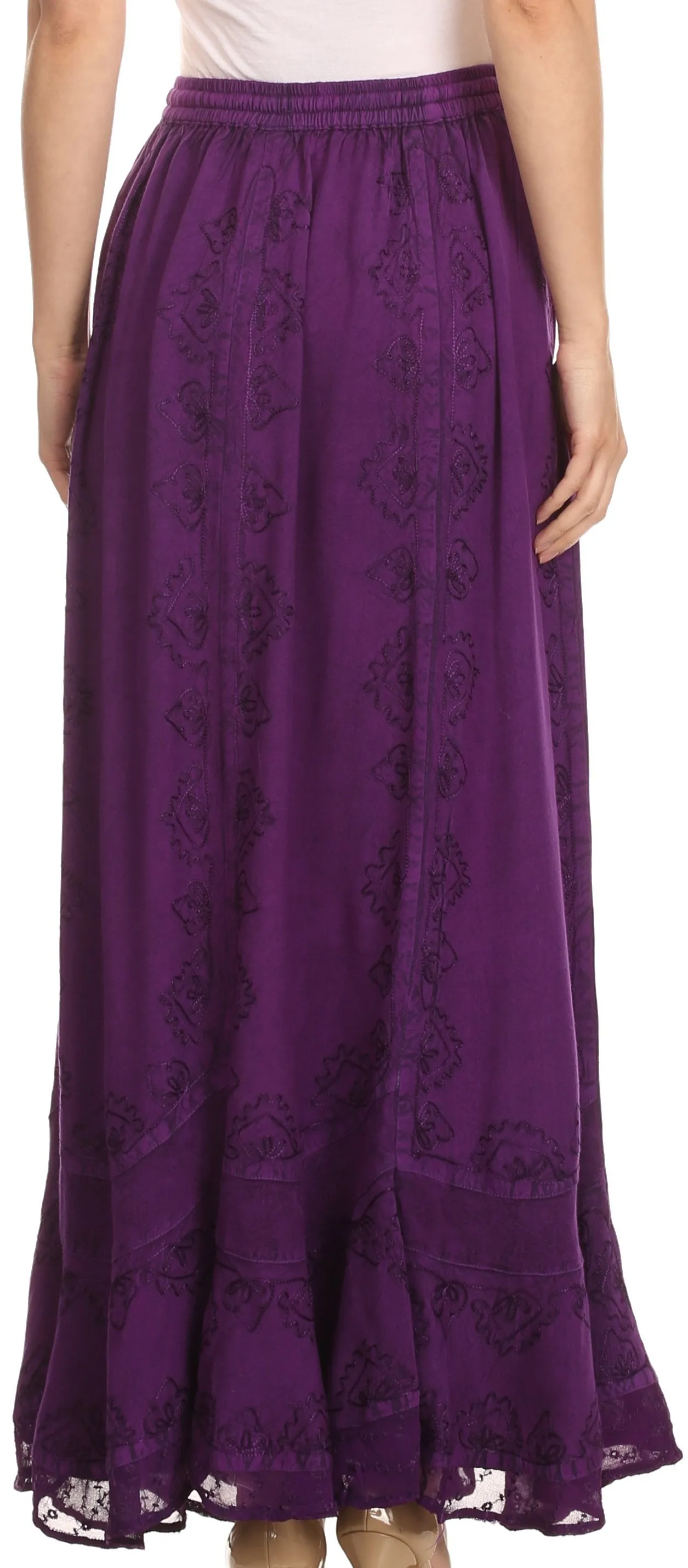 Sakkas Jaclyn Adjustable Skirt With Lace Embroidered Trim And Detailed Embroidery