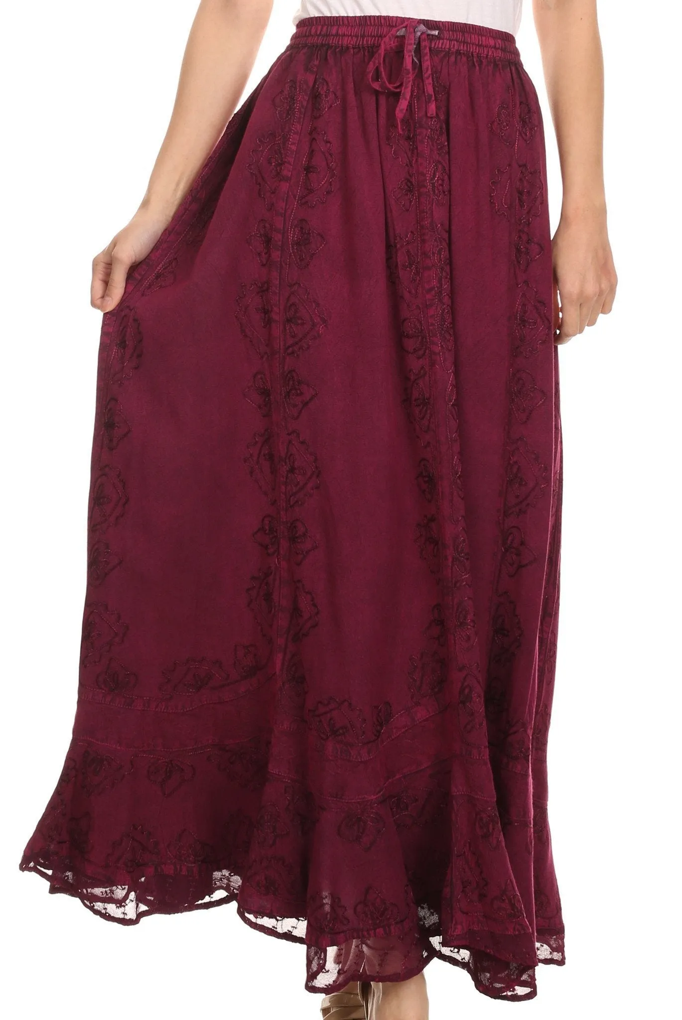 Sakkas Jaclyn Adjustable Skirt With Lace Embroidered Trim And Detailed Embroidery