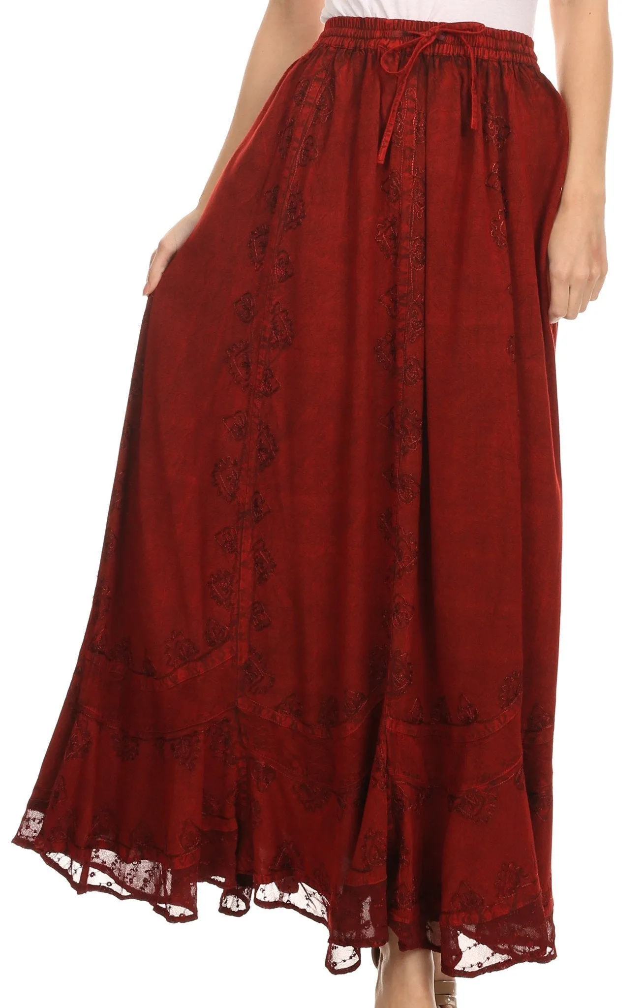 Sakkas Jaclyn Adjustable Skirt With Lace Embroidered Trim And Detailed Embroidery