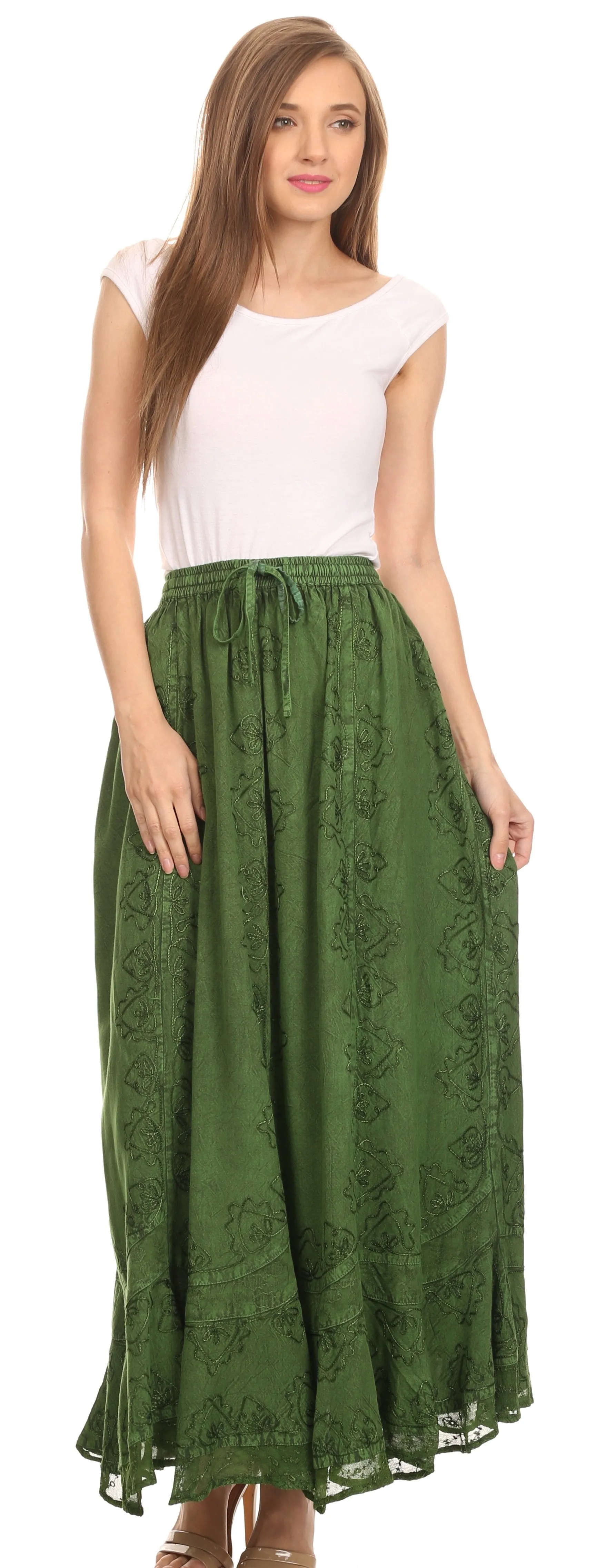 Sakkas Jaclyn Adjustable Skirt With Lace Embroidered Trim And Detailed Embroidery