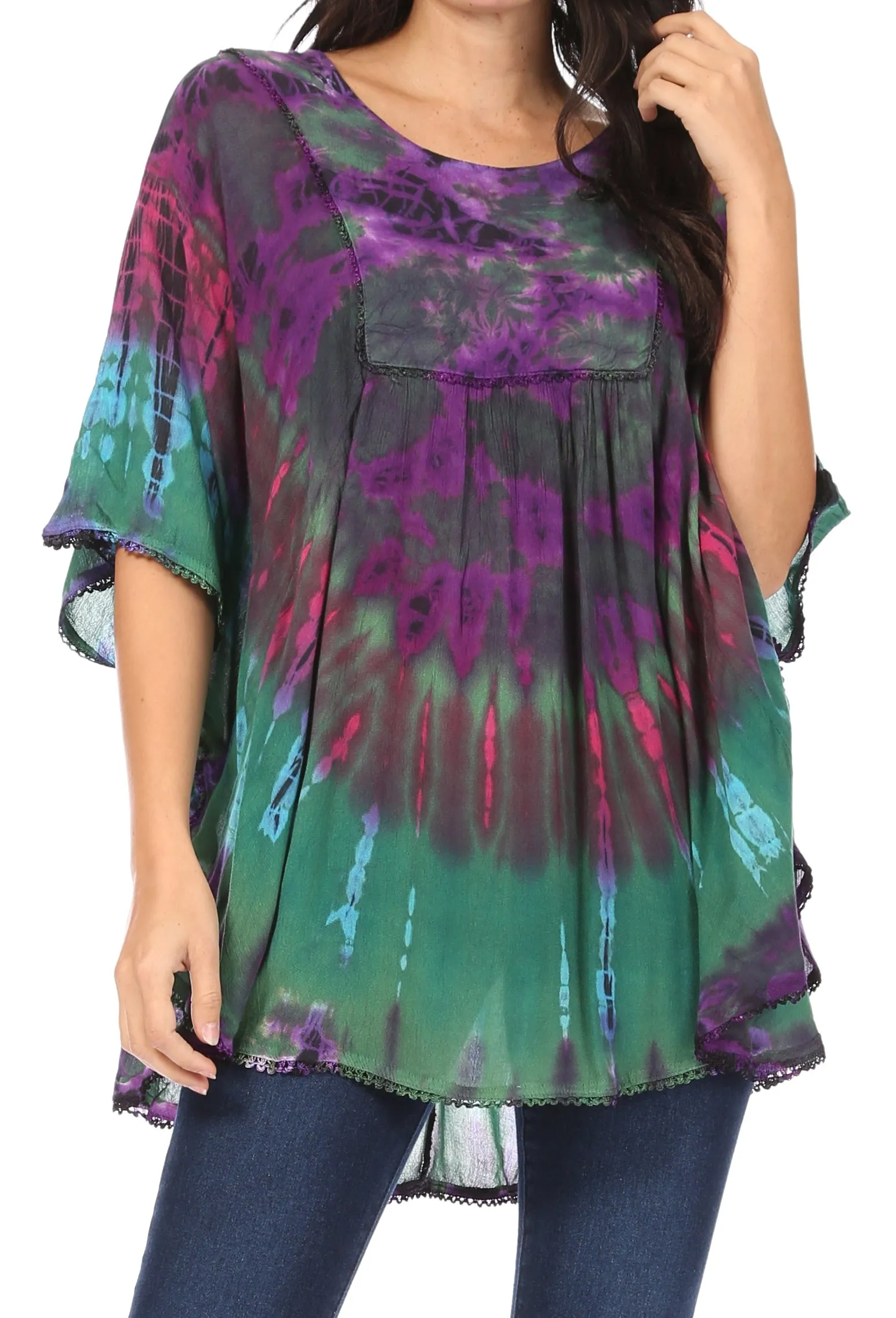 Sakkas Sunia Tie Dye Caftan Sleeve Blouse | Cover Up