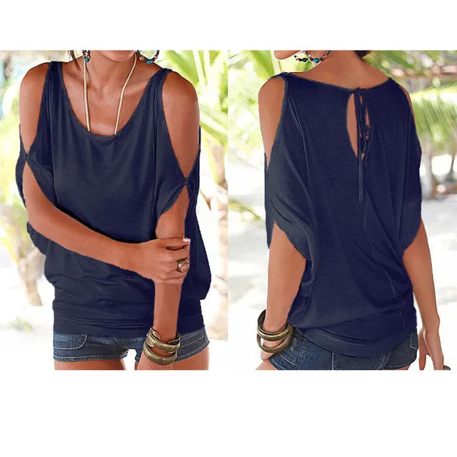 Slit Sleeve Cold Shoulder Tops Shirt Women Casual Summer T Shirt Girl 2017 Tee T shirt Loose Top T-Shirt plus size S-XXL