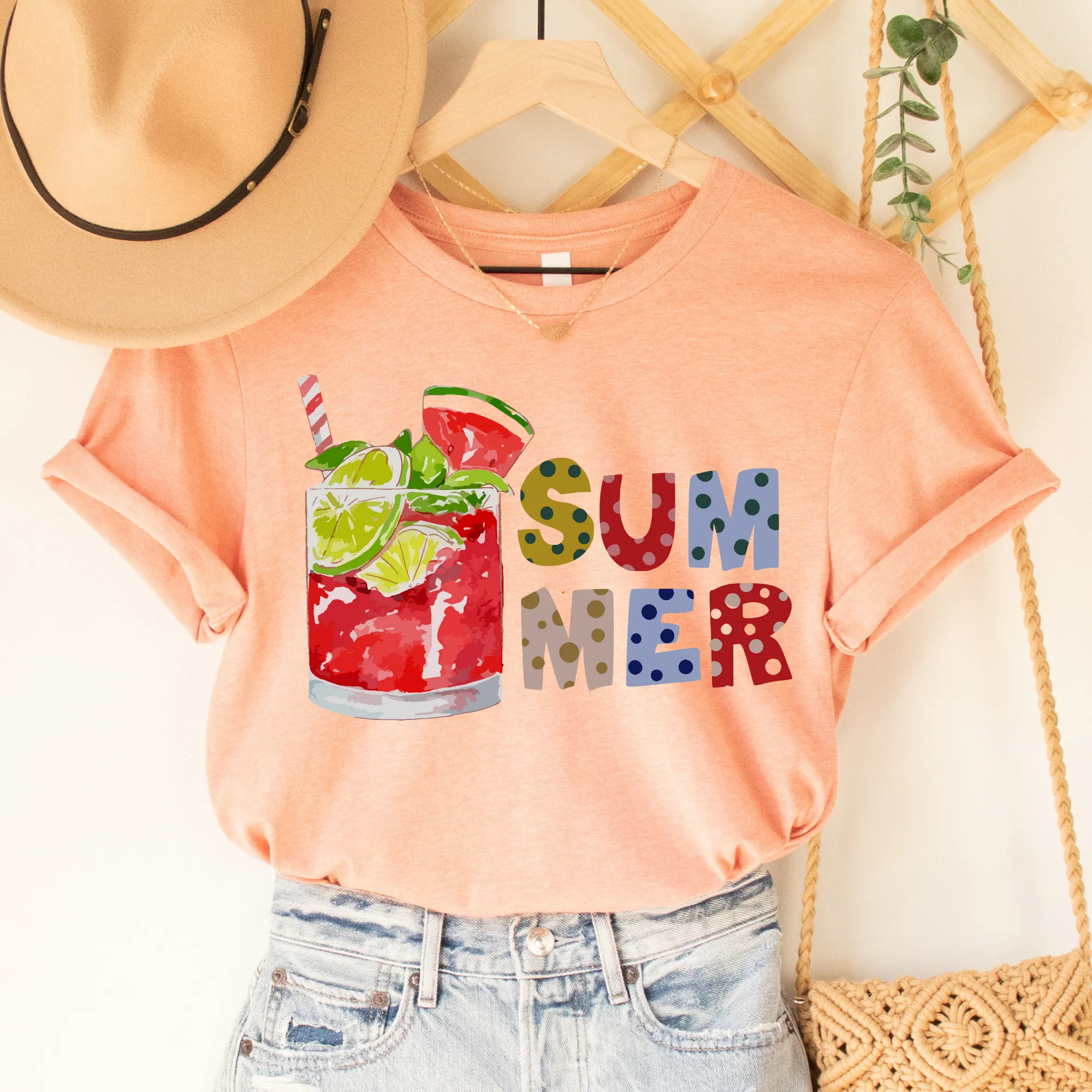 Summer Margarita Unisex Bella Canvas® T-shirt Women's Heather Peach, Heather Mint or White Pretty Summer T-Shirts