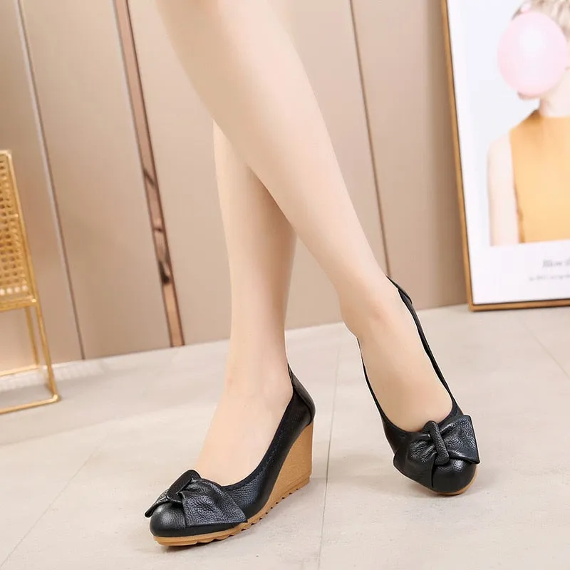 Trendy Genuine Leather Wedge Heels